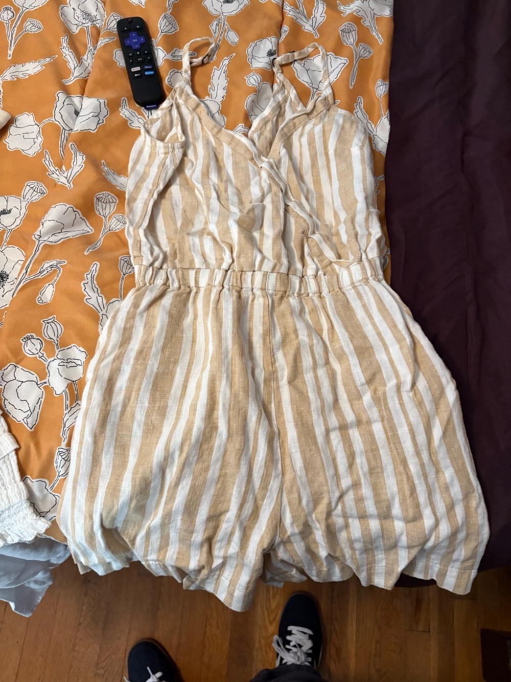 Striped Cream and Tan Romper